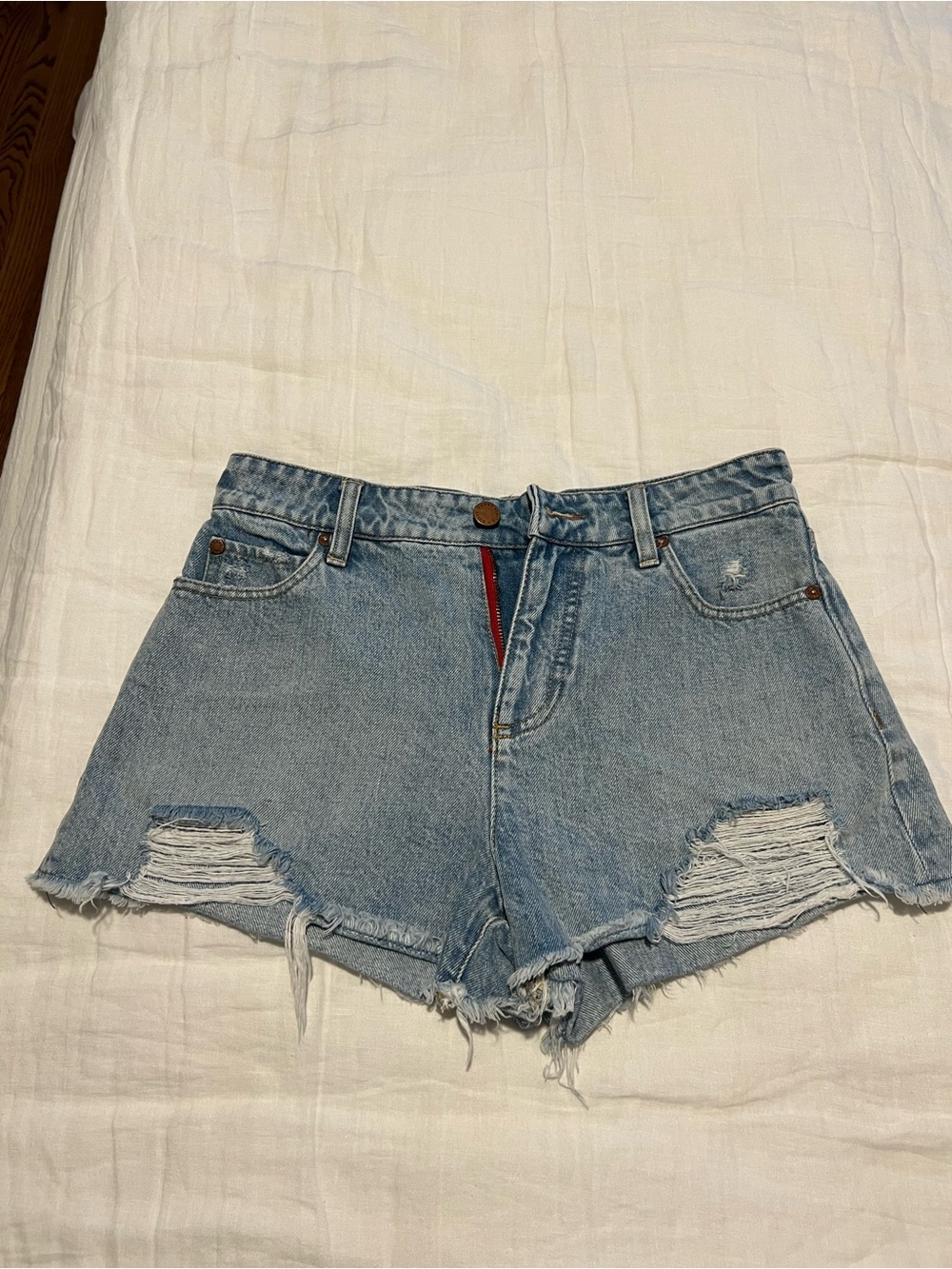 Alice + Olivia Light Blue Distressed Denim Shorts